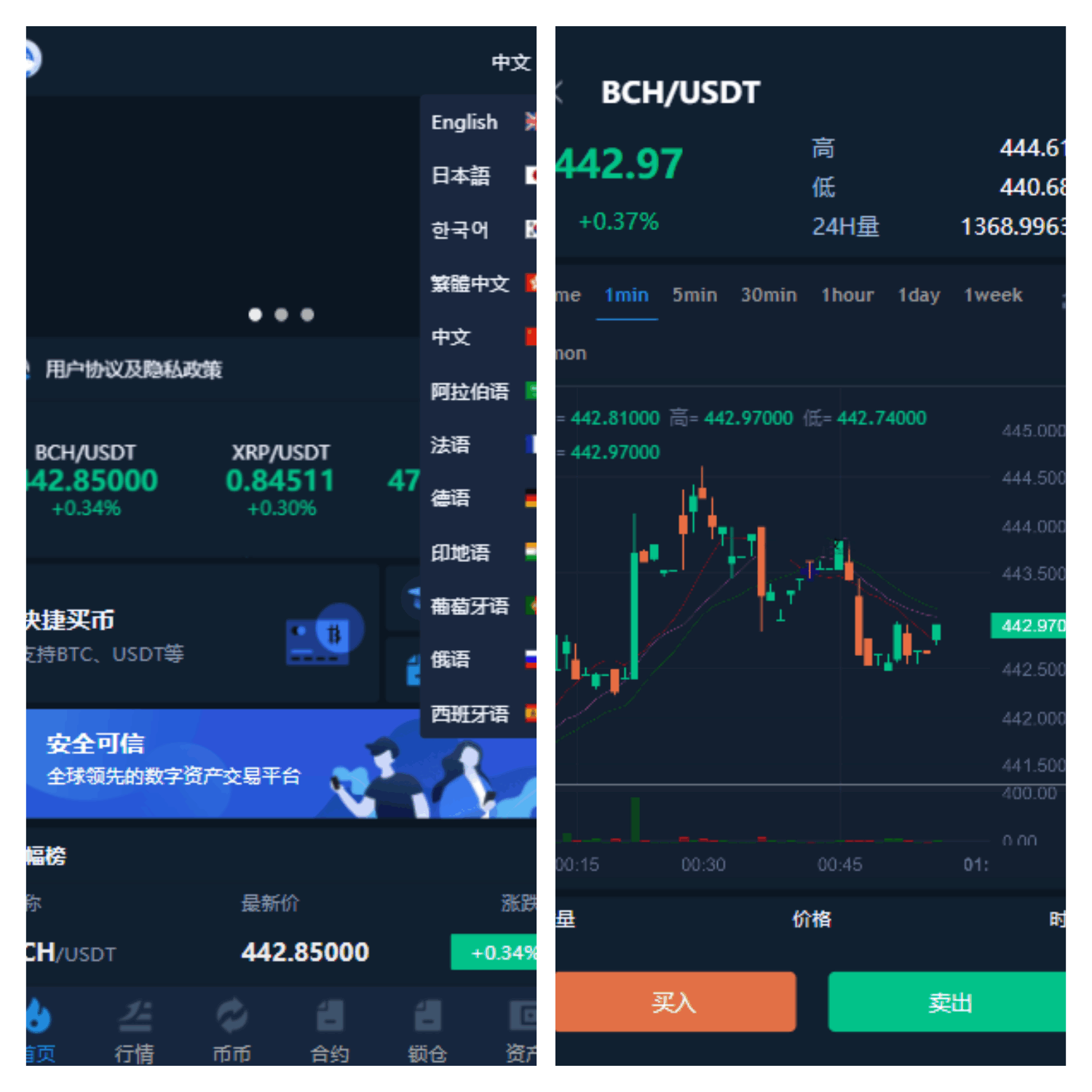 多语言交易所/12国语言/秒合约/申购/锁仓/K线完整/脚本最全-YooTao