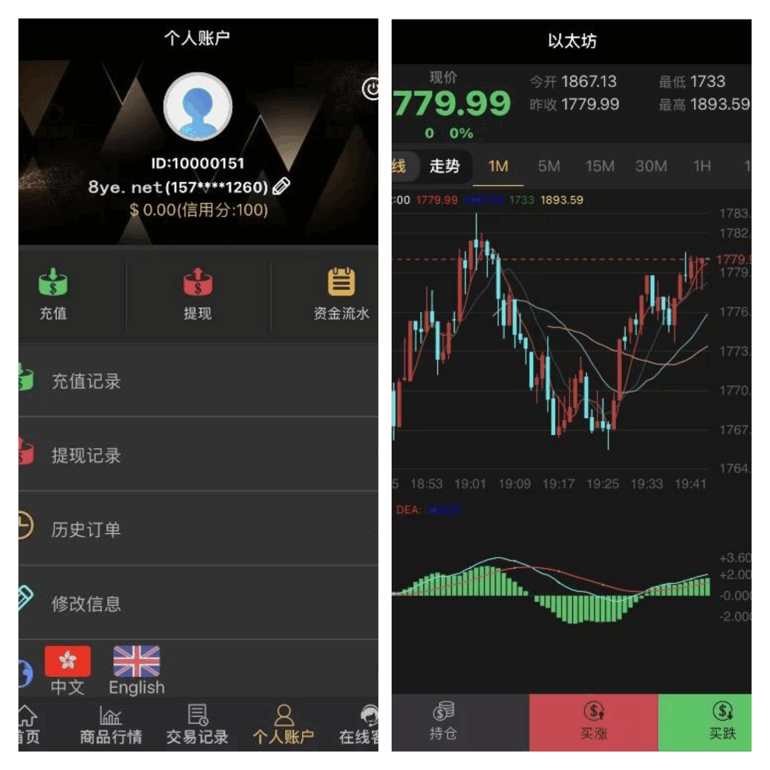 服务器打包的微交易微盘系统源码,K线已修复源码-YooTao
