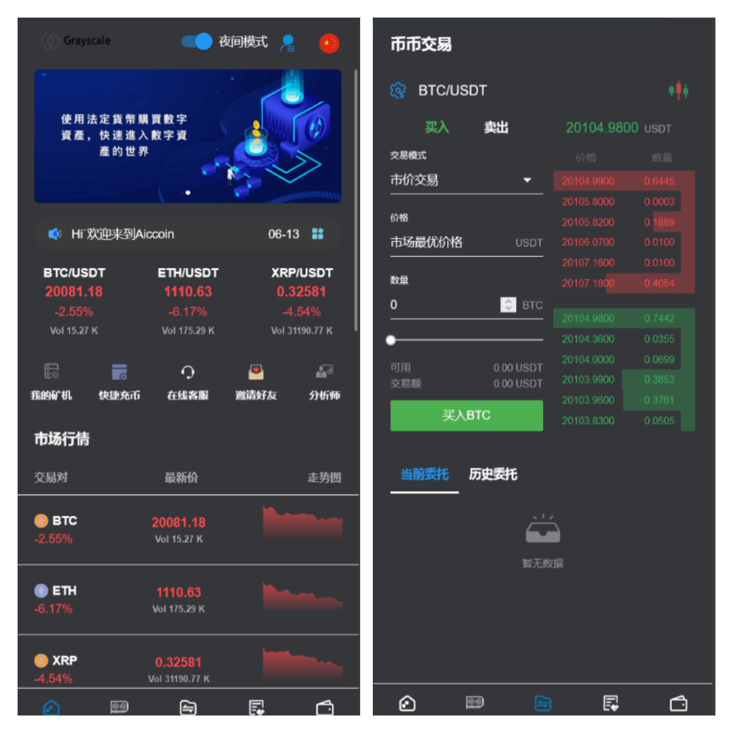 黑白两色交易所源码币币合约期权矿机交易所系统+未编译前端VUE-YooTao